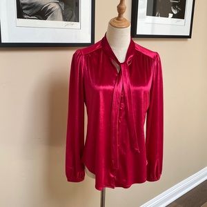 WHBM LS Velvet neck tie blouse. NWT Size S. Indulgent color.